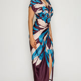 Floral Deep V-neck pleats midi dress