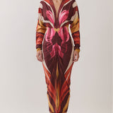 Abstract Floral Print Ruched Midi Dress