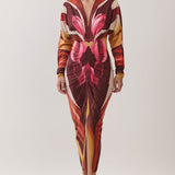 Abstract Floral Print Ruched Midi Dress