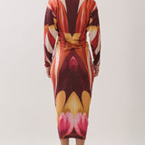 Abstract Floral Print Ruched Midi Dress