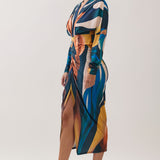 Abstract Floral Print Ruched Midi Dress