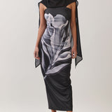 Floral Print Dress with Chiffon Scarf