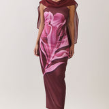 Floral Print Dress with Chiffon Scarf