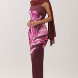 Floral Print Dress with Chiffon Scarf