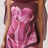 Floral Print Dress with Chiffon Scarf