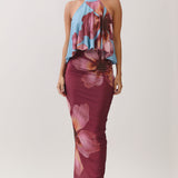 Floral Print Draped Halter Maxi Dress