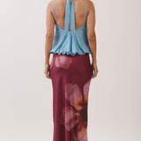Floral Print Draped Halter Maxi Dress
