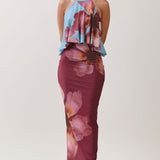 Floral Print Draped Halter Maxi Dress
