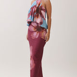 Floral Print Draped Halter Maxi Dress