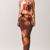 Floral Print Draped Halter Maxi Dress