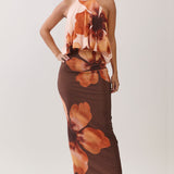 Floral Print Draped Halter Maxi Dress