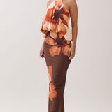 Floral Print Draped Halter Maxi Dress