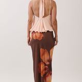 Floral Print Draped Halter Maxi Dress