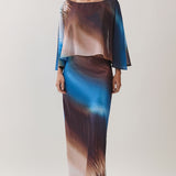 Two-Piece Dress with Sheer Cape Overlay