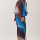 Two-Piece Dress with Sheer Cape Overlay
