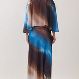Two-Piece Dress with Sheer Cape Overlay