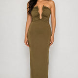 Ruched Strapless Midi Dress