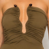 Ruched Strapless Midi Dress