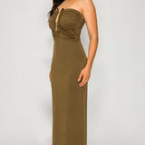 Ruched Strapless Midi Dress