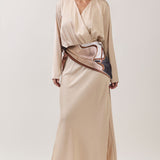 Satin Wrap Maxi Dress with Printed Scarf Belt