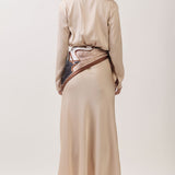 Satin Wrap Maxi Dress with Printed Scarf Belt