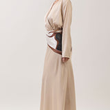 Satin Wrap Maxi Dress with Printed Scarf Belt