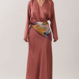Satin Wrap Maxi Dress with Printed Scarf Belt