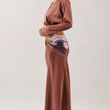 Satin Wrap Maxi Dress with Printed Scarf Belt