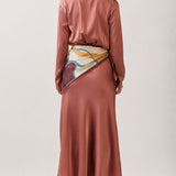 Satin Wrap Maxi Dress with Printed Scarf Belt