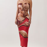 Ruched Strapless Printed Midi Dress