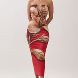 Ruched Strapless Printed Midi Dress