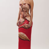 Ruched Strapless Printed Midi Dress