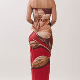Ruched Strapless Printed Midi Dress