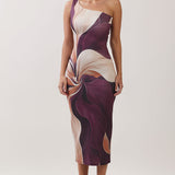 Floral Print One-Shoulder Midi Dress
