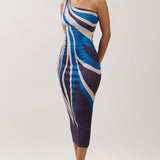 Abstract Print One-Shoulder Midi Dress
