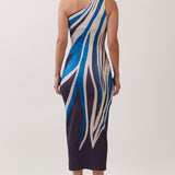 Abstract Print One-Shoulder Midi Dress