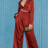 Wrap Style Crop Blazer & Wide Pants Set