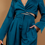 Wrap Style Crop Blazer & Wide Pants Set
