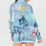 Graffiti Denim Effect Crop Jacket (JACKET ONLY)