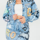 Graffiti Denim Effect Mini Skirt (SKIRT ONLY)