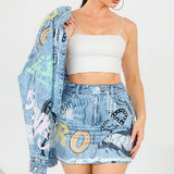 Graffiti Denim Effect Crop Jacket (JACKET ONLY)