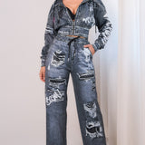 Graffiti Denim Wide Pants (PANTS ONLY)