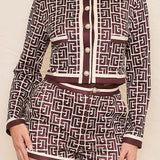 Maze Pattern Crop Jacket & Shorts Set