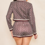 Maze Pattern Crop Jacket & Shorts Set