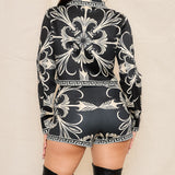 Ornate Pattern Crop Jacket & Shorts Set
