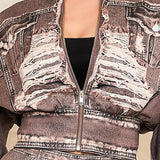 Denim Effect Cropped Zip-Up Jacket (JACKET ONLY)