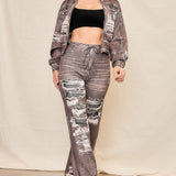 Denim Effect Wide Pants (PANTS ONLY)