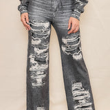 Denim Effect Wide Pants (PANTS ONLY)