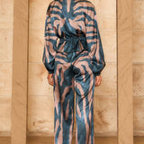 Zebra Print Satin Zip-Up Top & Wide Leg Pants Set