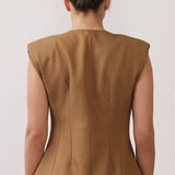 Double-Breasted Tailored V-Neck Vest & Pleated Wide-Leg Tailored Pants (VEST ONLY)